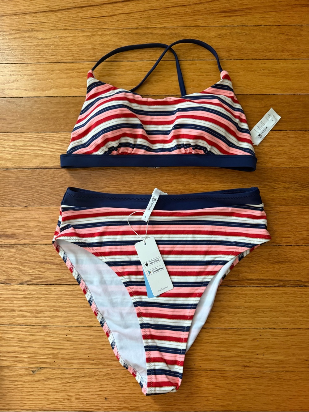 Cupshe Red, Navy & White Striped Bikini Set